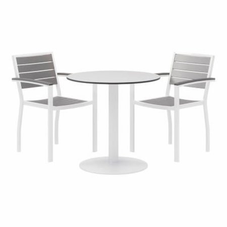 KFI KFI 3-Piece Outdoor Dining Set, 30"W x 29"H Table, White w/ White Frame OL5601WHGY-2-TP30RD-B2200WH-D354